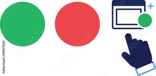 User interface icons with add remove buttons card payment and hand click gesture modern flat vector illustration set