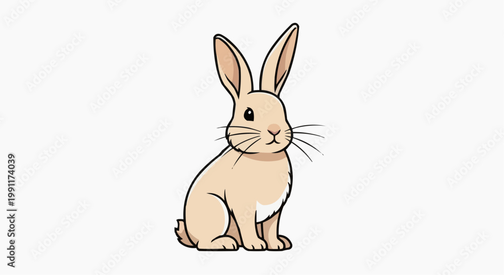 Obraz premium Cute illustration of a bunny with long ears and whiskers, portrayed in a delightful cartoon style