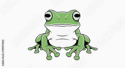 A green frog illustration, posing in an animated way, looking forward