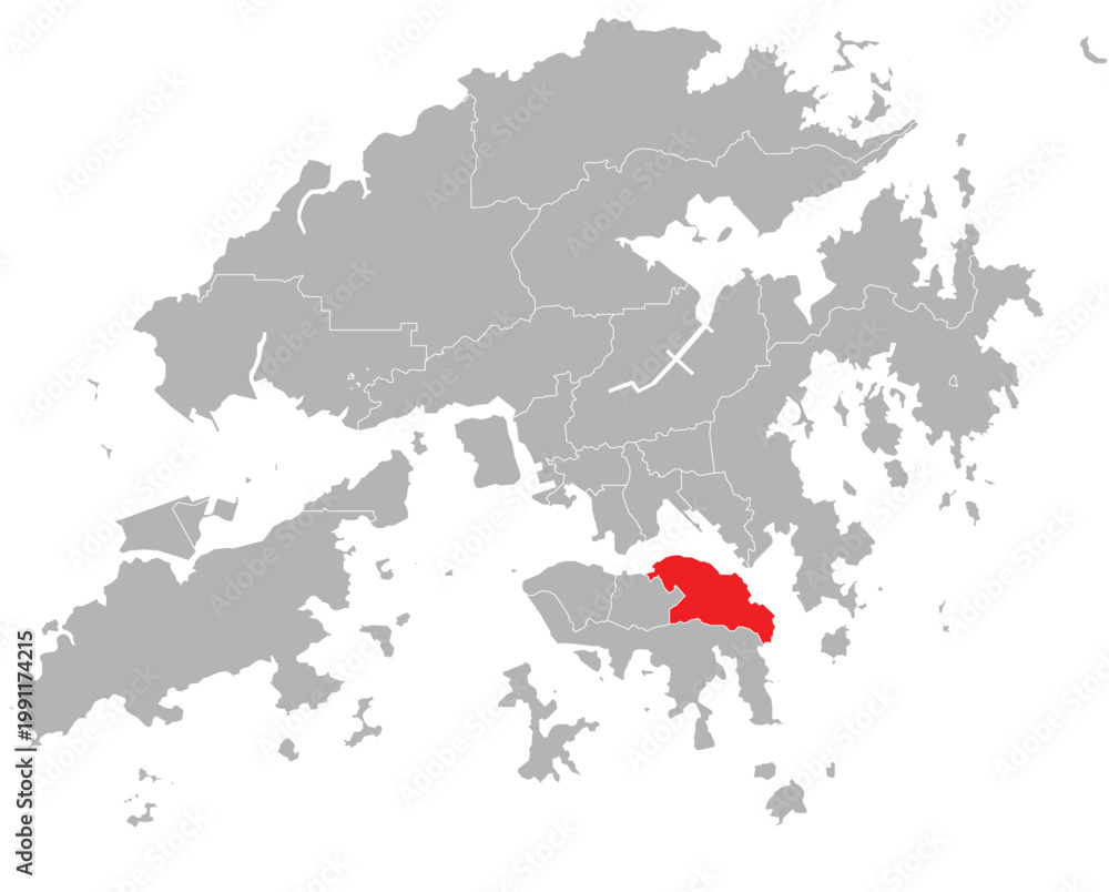 Fototapeta premium Eastern District Highlighted on Hong Kong Map Vector Illustration