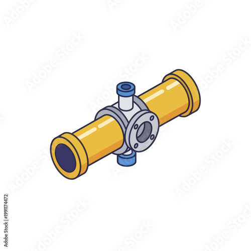 Industrial pipe fitting with multiple connections and flanges.