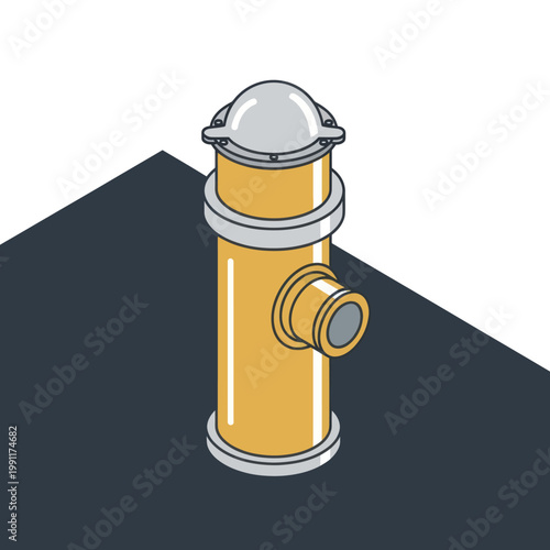 Isometric Illustration of a Yellow Fire Hydrant on a Street Corner.