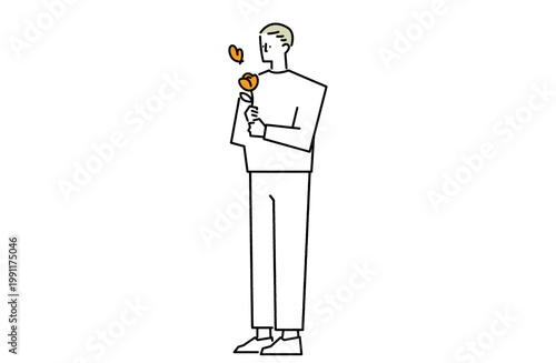 一輪の花を手に持ち感謝や愛情を伝える男性