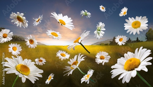 Daisies Falling Chamomile Isolated On Transparent Background