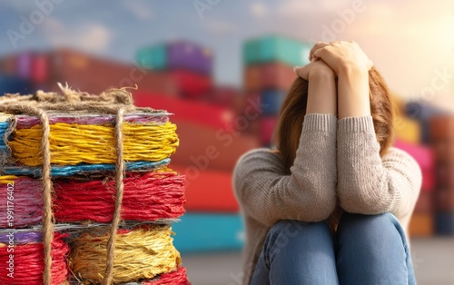 Person Sitting Beside Stack of Collected Scrap Materials in Outdoor Setting