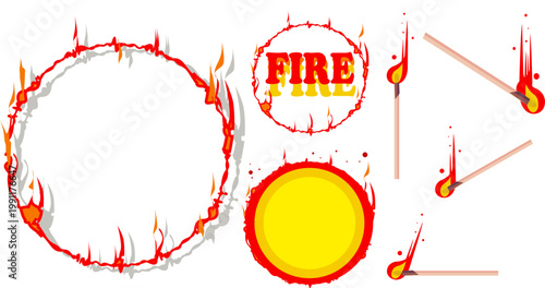 Fire frame and burning match sticks vector set with copy space and clean paths.