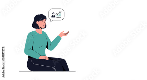 Woman sitting and talking animatedly.