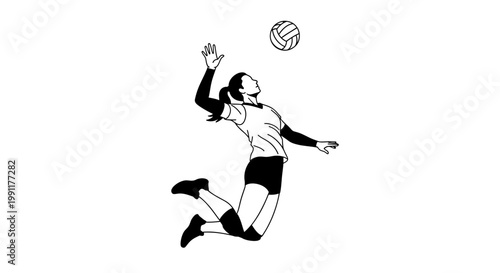 Woman Playing Volleyball in Mid Air.