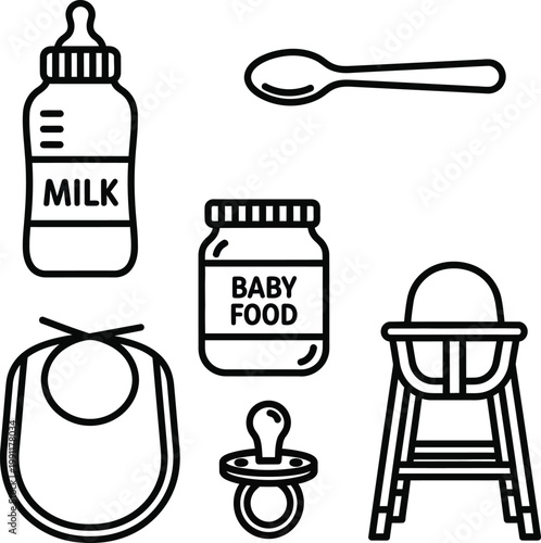 Baby care including bottle bib spoon pacifier and chair baby bottle milk bottle baby food jar