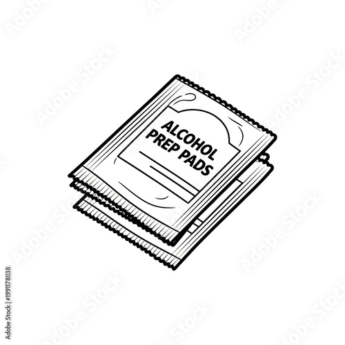 Minimalist Line Art Illustration of Alcohol Prep Pads for Medical and First Aid Use
