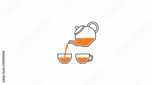 Teapot pouring tea into two teacups vector icon