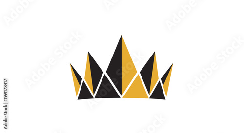 Geometric crown logo design with black and gold triangles.