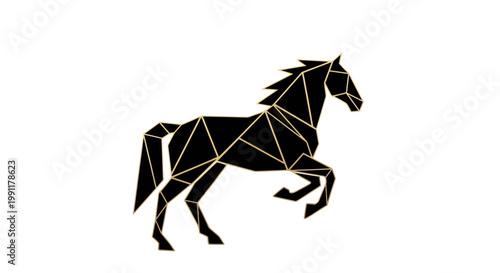 Geometric Horse Silhouette Rearing Up on White Background.