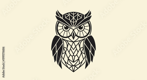 Geometric Owl Illustration Minimalist Black and White Design.