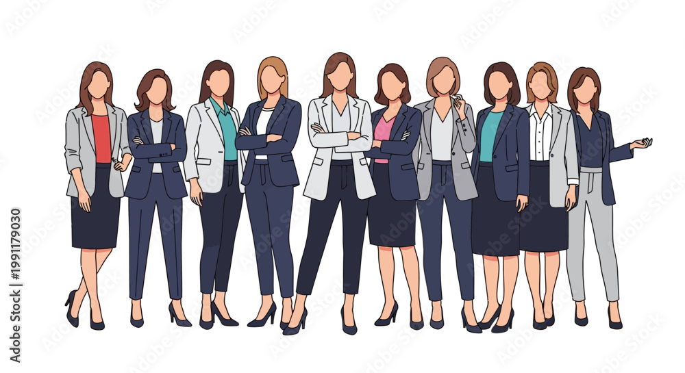 Obraz premium Vector Illustration of Diverse Business Women Standing Together in Professional Attire, Empowerment and Female Leadership Concept