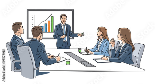 Business Meeting Presentation: Speaker Explains Growth Chart to Colleagues