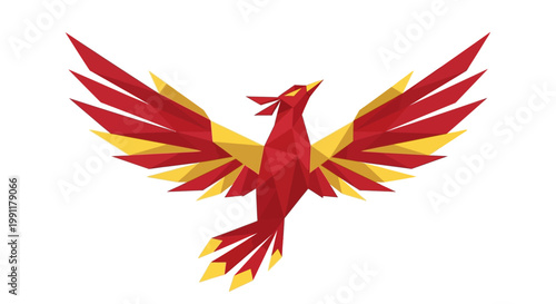 Majestic Phoenix Bird with Geometric Wings Soaring.
