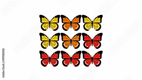 Colorful Butterfly Icons Set in Grid Pattern on White Background