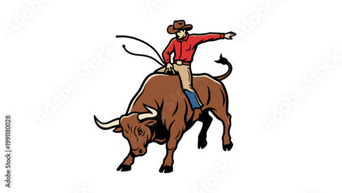 Cowboy bull rider participating in rodeo event illustration