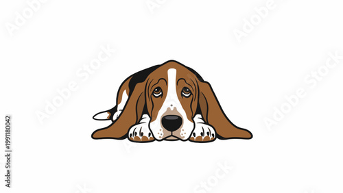 Basset Hound Dog Cartoon Lying Down Isolated on White Background