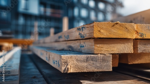 Uneven Wooden Planks Stacked on Table in Framing Construction Site