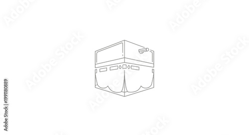 Abstract line art icon of a square sacred building with draped base, symbolizing pilgrimage and spiritual worship