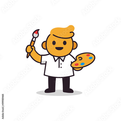 Cartoon Artist Holding Paintbrush and Palette, Creative Character with Art Supplies