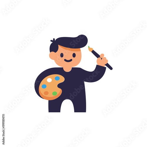 Cartoon Artist Holding Paint Palette and Brush, Creative Hobby and Occupation