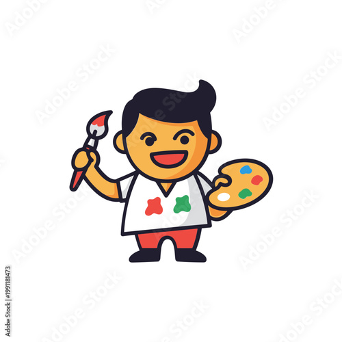 Cartoon Artist Holding Paintbrush and Palette, Creative Child Character.svg