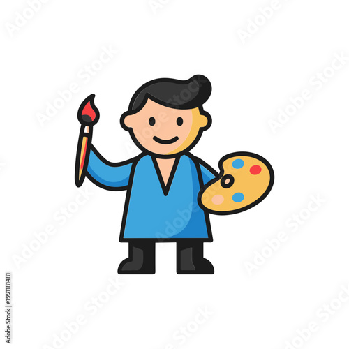 Cartoon Artist Holding Paintbrush and Palette, Creative Hobby, Art School Concept