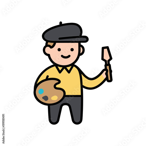 Cartoon artist holding palette and brush, creative concept illustration