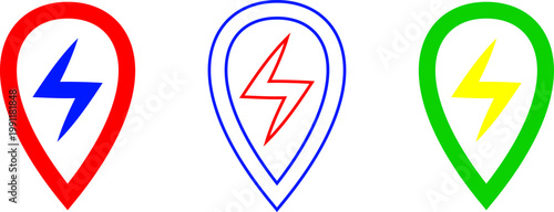 Three colorful lightning bolt symbols in oval frames