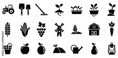Happy halloween festive garden icons spooky harvest autumnal farming scene