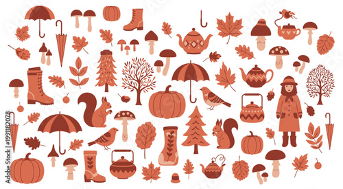 Happy halloween autumnal still life pumpkins mushrooms and fall decorations for a spooky season
