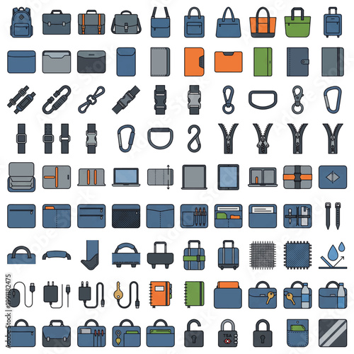 Collection of various bags and accessories icons.