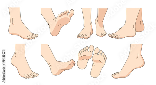 Various barefoot poses showcasing different human feet positions and angles