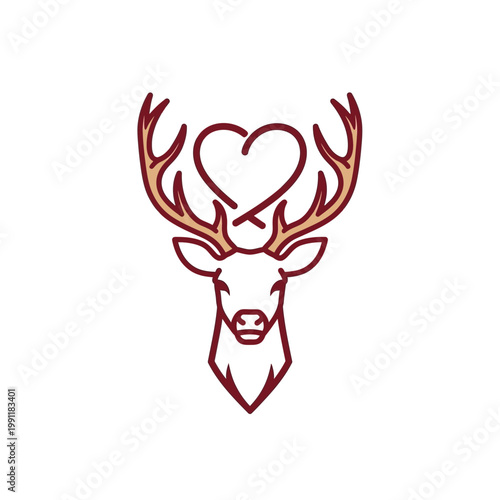 Deer Head Antlers Heart Icon for Wildlife Veterinary Services. transparent.