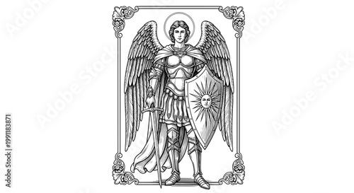 Biblical archangel michael warrior with sword and shield divine protection faith spiritual battle celestial guardian