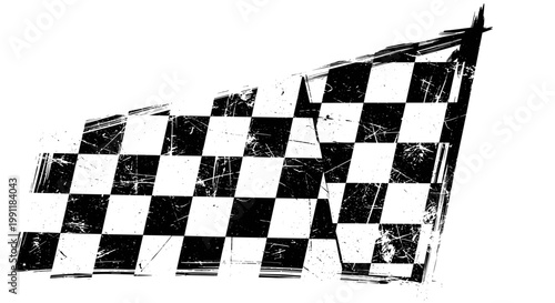 Distressed checkered flag waving with grunge texture symbolizing victory motorsport racing and achievement