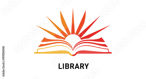 Open book with radiating sunbeams symbolizing knowledge education and enlightenment against a clean white background