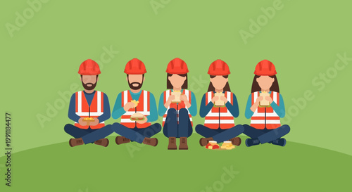 Construction Workers Meditating Together.