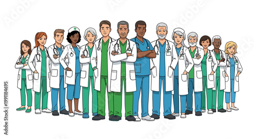 Diverse group of medical professionals.