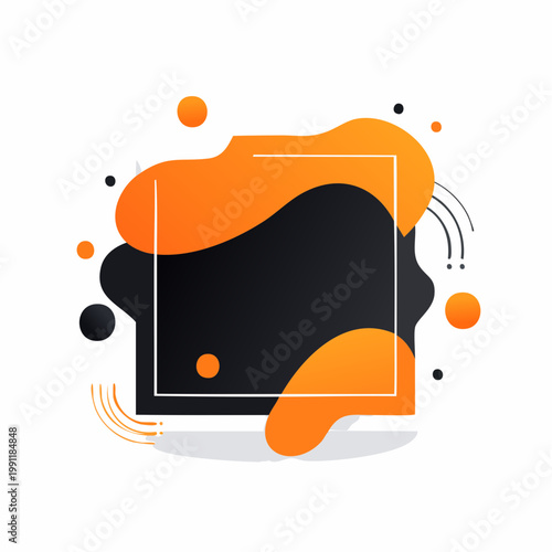 Fluid gradient background vector. Cute and minimalist style posters, Photo frame cover with black and orange shapes and liquid color.