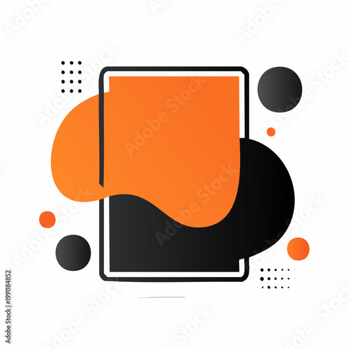 Fluid gradient background vector. Cute and minimalist style posters, Photo frame cover with black and orange shapes and liquid color.