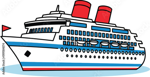 Illustration of a Large White Passenger Cruise Ship.
