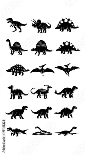 Collection of various dinosaur silhouettes.