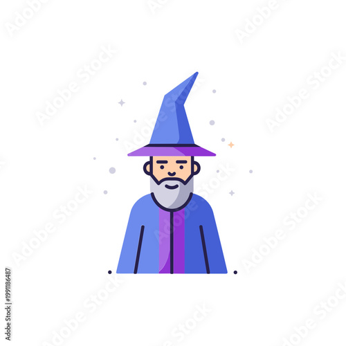 Cartoon Wizard Character with Blue Hat and Beard