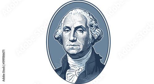 Dignified portrait illustration of George Washington, a pivotal American founding father, symbolizing early national leadership, integrity, and foundational ideals
