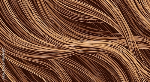 Stylized illustration of wavy brown hair strands and texture