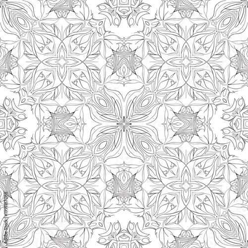 Elegant Black and White Floral Mandala Seamless Pattern